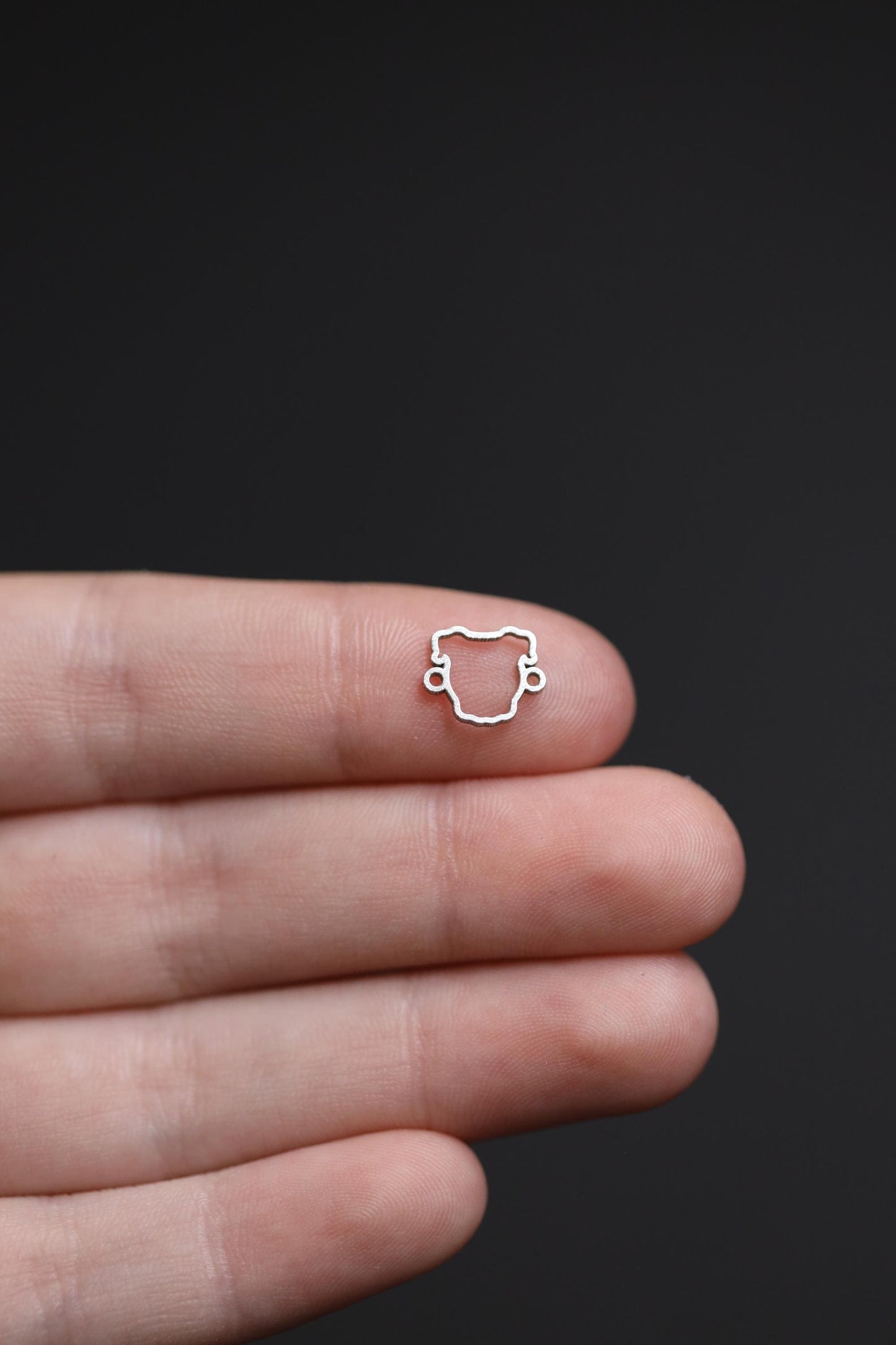 Sterling Silver Bulldog Connector • Dog Jewelry Supplies • Bulldog Head Cutout Charm Pendant • Sterling Silver Findings