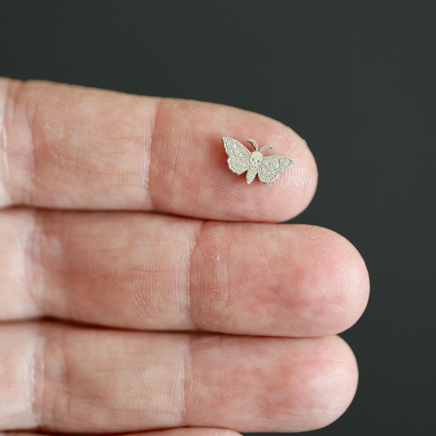 Sterling Silver Moth Skull Accent Charm Solderable Embellishment Gothic Jewelry Supply Spooky DIY Jewelry