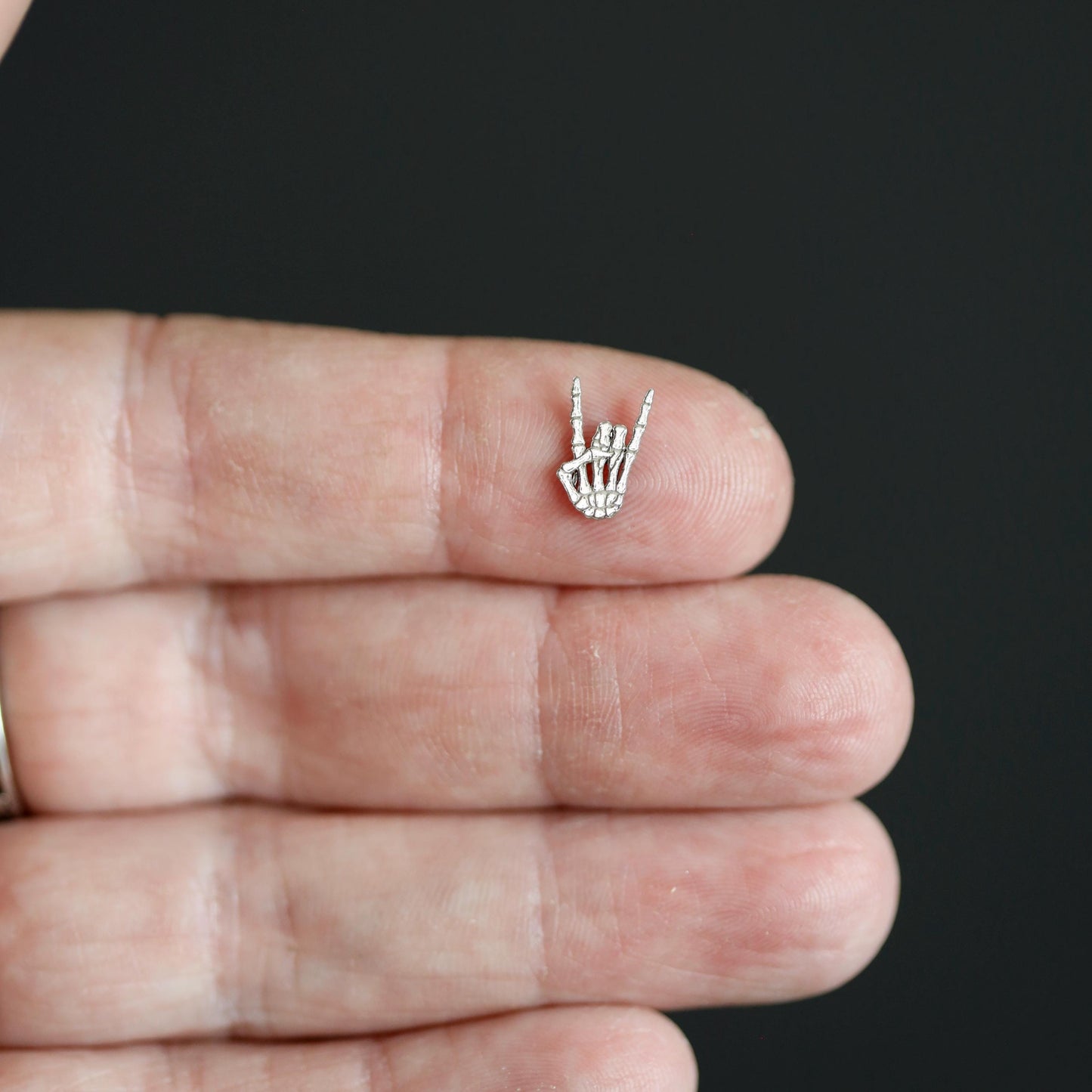 Sterling Silver Rock On Skeleton Hand Accent Charm • Solderable Embellishment • Halloween DIY Jewelry • Gothic Jewelry Supply