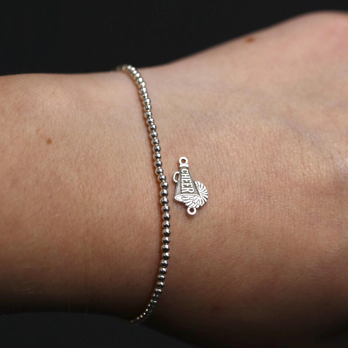 Sterling Silver Cheer Connector Charm • Cheerleading Jewelry Supplies • Pom Pom Spirit Pendant • Sterling Silver Findings