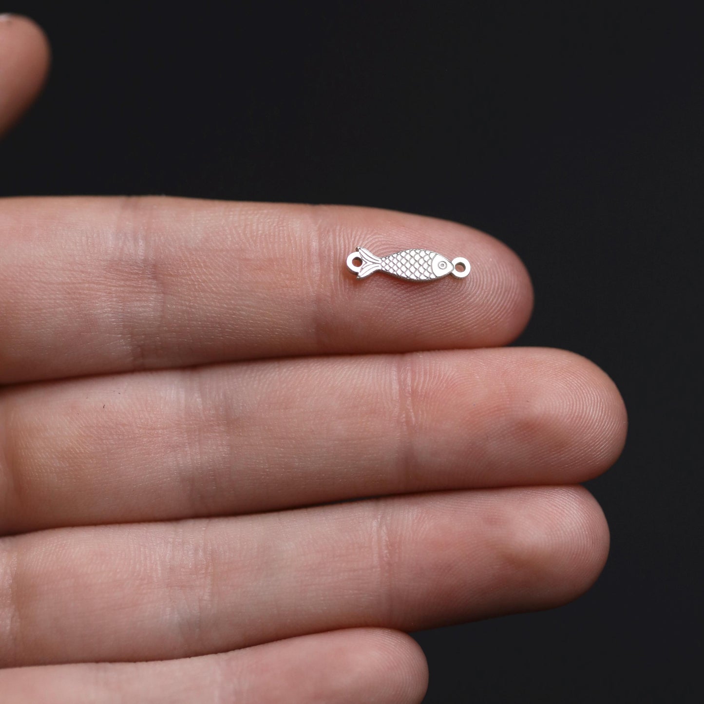 Sterling Silver Fish Connector Charm • Fishing Jewelry Supplies • Ocean Pendant Link • Sterling Silver Findings