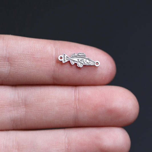 Sterling Silver Walleye Fish Connector • Fishing Jewelry Supplies • Fish Pendant Link Charm • Sterling Silver Findings