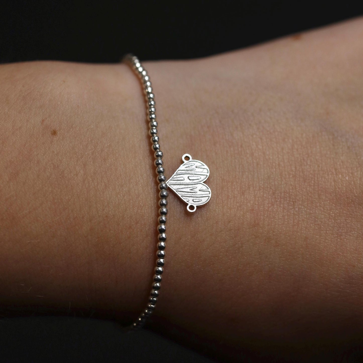 Sterling Silver Mama Heart Connector Charm • Mother Jewelry Supplies • Mom Pendant Link • Sterling Silver Findings