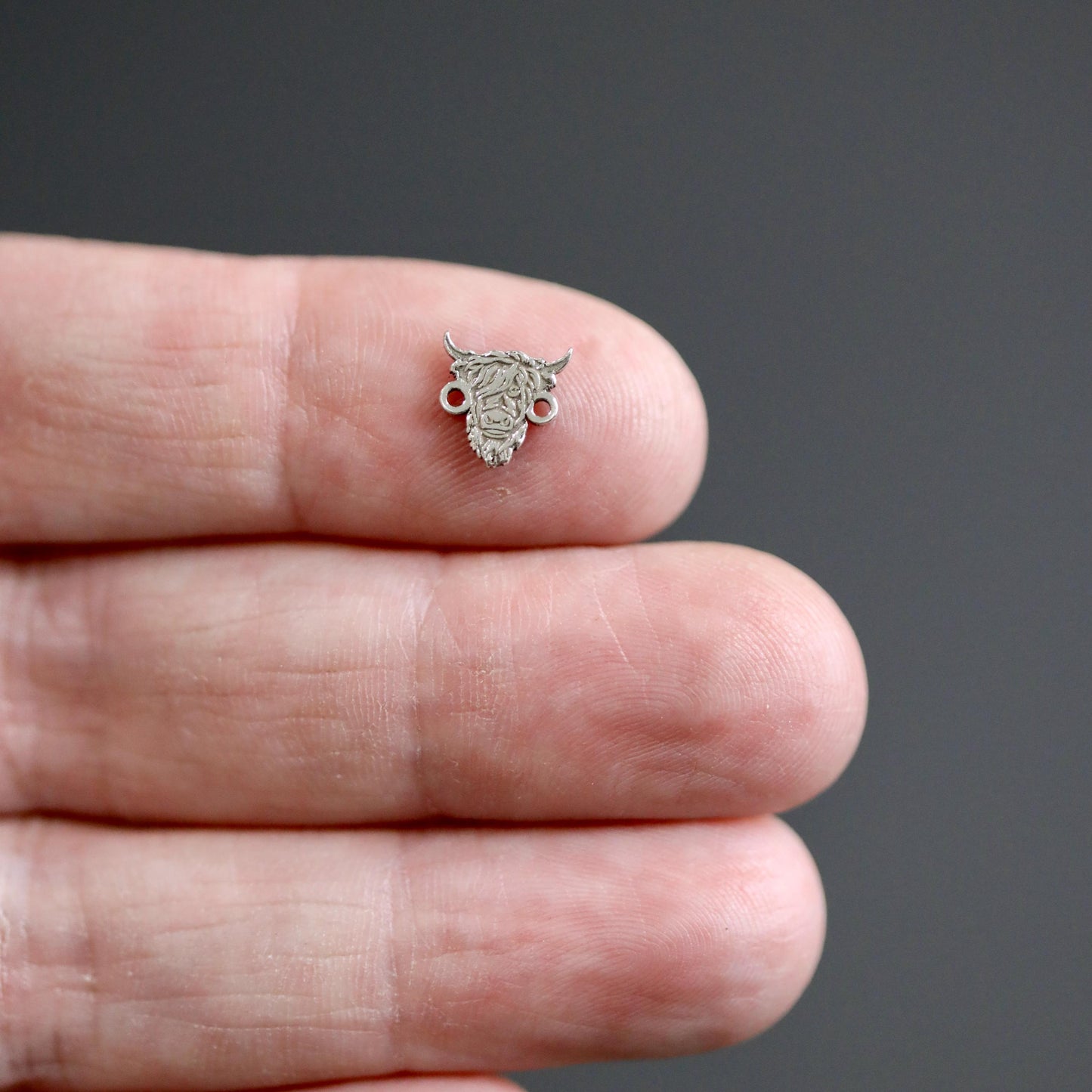 Highland Cow Connector Charm Sterling Silver Rustic Farm Animal Jewelry Link Boho Western Connector for Bracelets