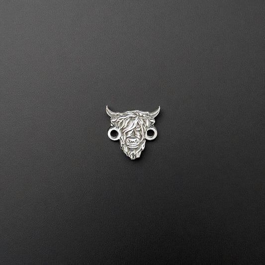 Sterling Silver Highland Cow Connector Charm • Rustic Farm Animal Jewelry Link • Boho Western Connector for Bracelets and Necklaces