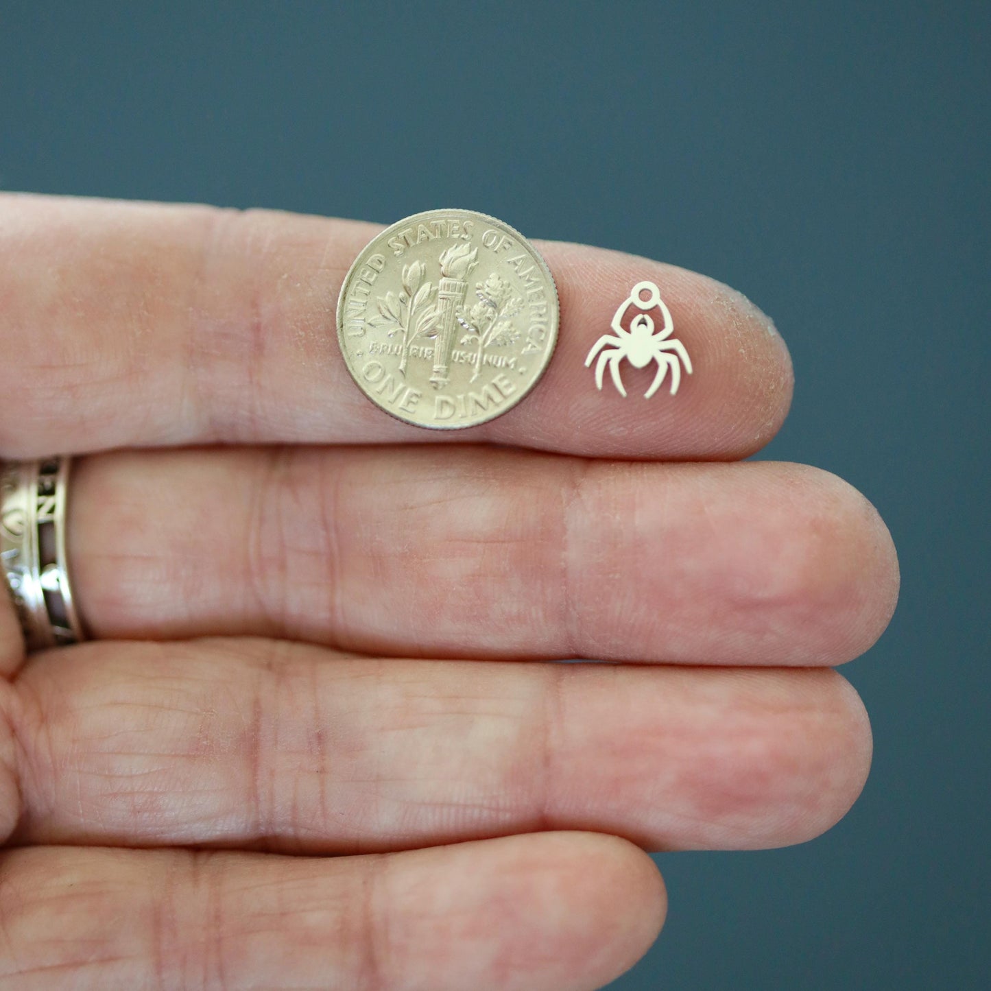 Sterling Silver Spider Silhouette Dangle Charm • Halloween Jewelry Supply • Spider Charm Pendant • Creepy Accent • Jewelry Making Component