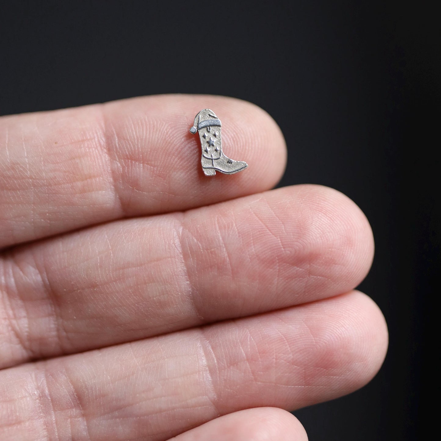 Christmas Cowboy Boot Accent Charm Sterling Silver Solderable Embellishment Holiday Western Jewelry Component Festive Boot Charm