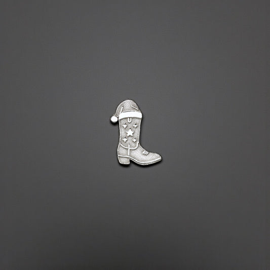 Sterling Silver Christmas Cowboy Boot Accent Charm • Holiday Western Jewelry Component • Festive Boot Charm • Solderable Embellishment