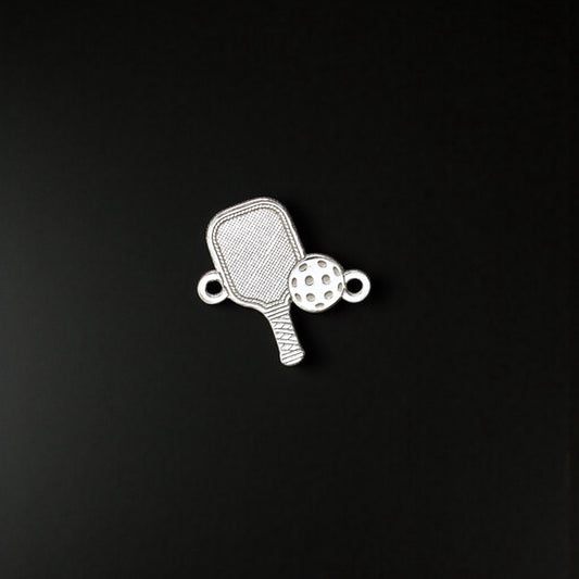 Sterling Silver Pickleball Connector Charm • Sports Jewelry Findings • Small Paddle and Ball Bracelet Link • Athletic Necklace Connector