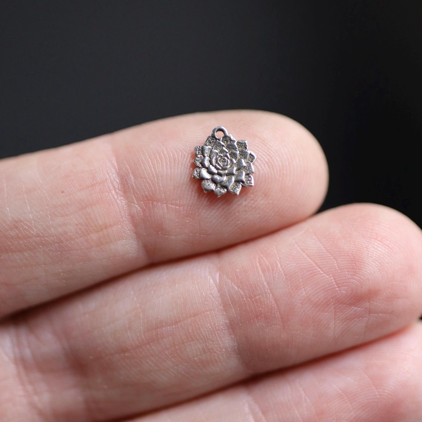 Sterling Silver 3D Succulent Dangle Charm • Botanical Jewelry Findings • Small Plant Pendant • Nature Bracelet Charm