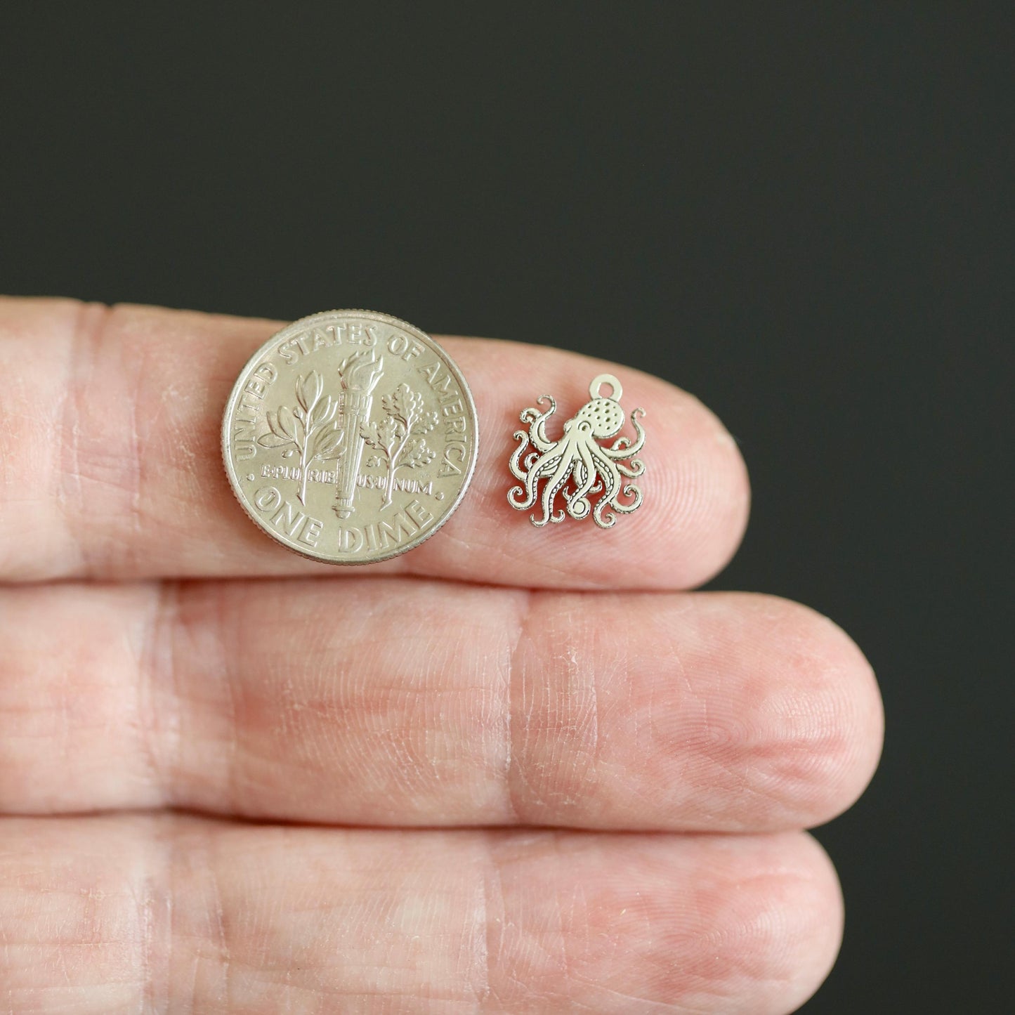 Sterling Silver Octopus Dangle Charm • Ocean Connector • Sea Life Jewelry Supply • Nautical DIY Jewelry