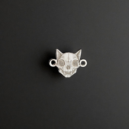 Sterling Silver Cat Skull Connector Charm • Gothic Jewelry Supply • Spooky Cat Charm • Halloween DIY Jewelry