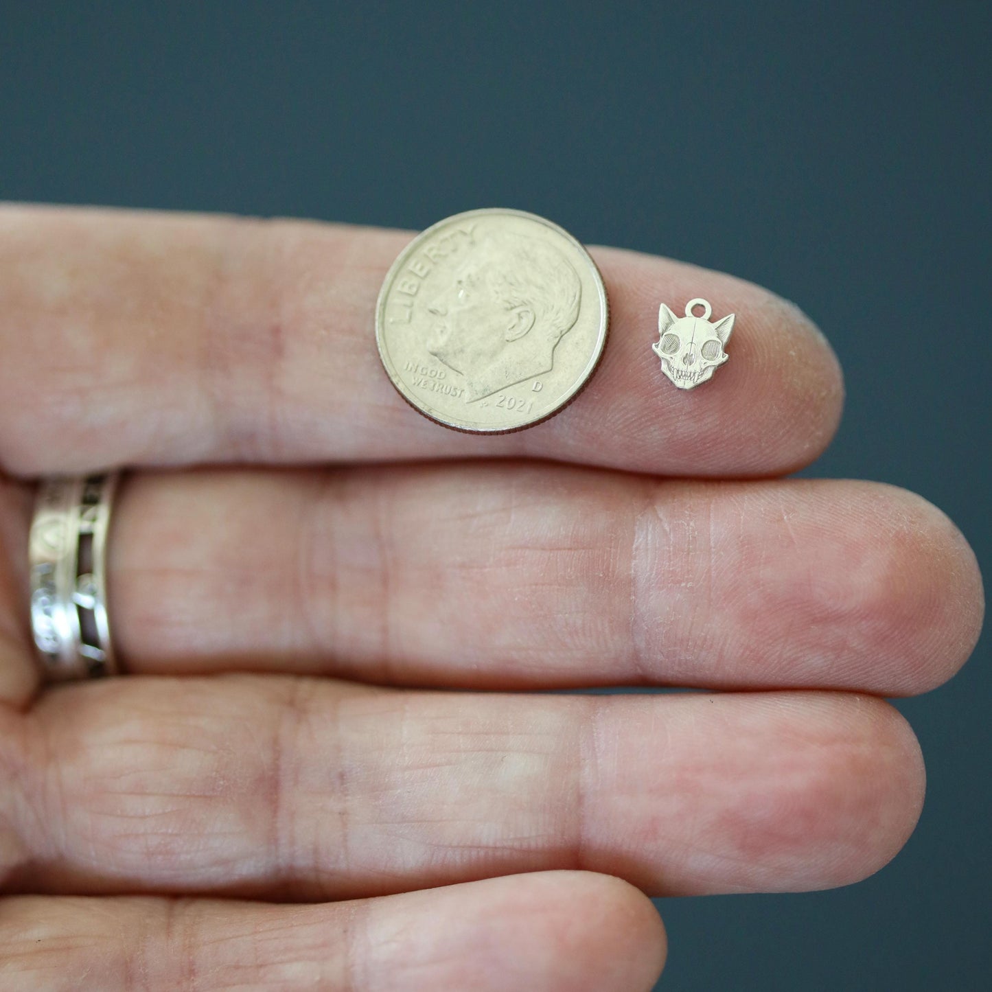 Sterling Silver Cat Skull Dangle Charm • Gothic Jewelry Supply • Spooky Cat Charm • Halloween DIY Jewelry