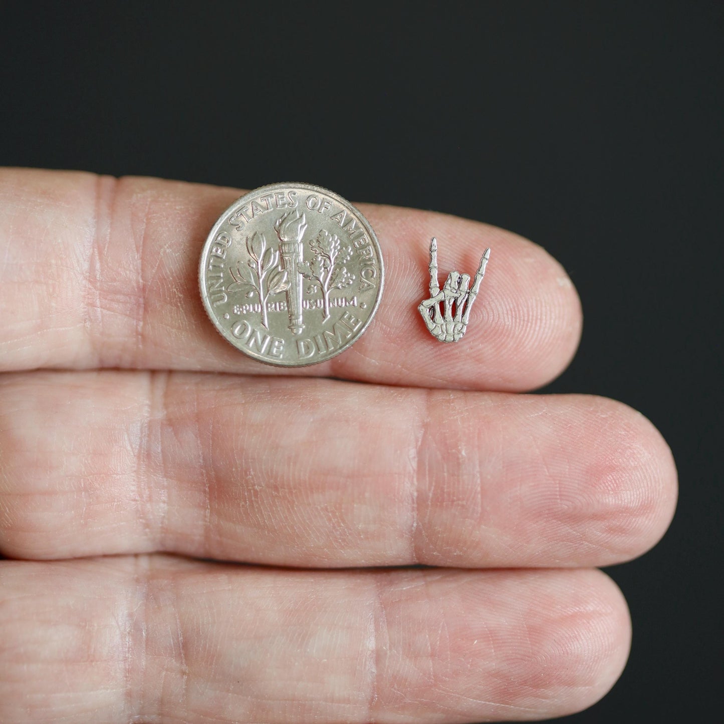 Rock On Skeleton Hand Accent Charm Solderable Embellishment Halloween Gothic Jewelry Components Sterling Silver Findings