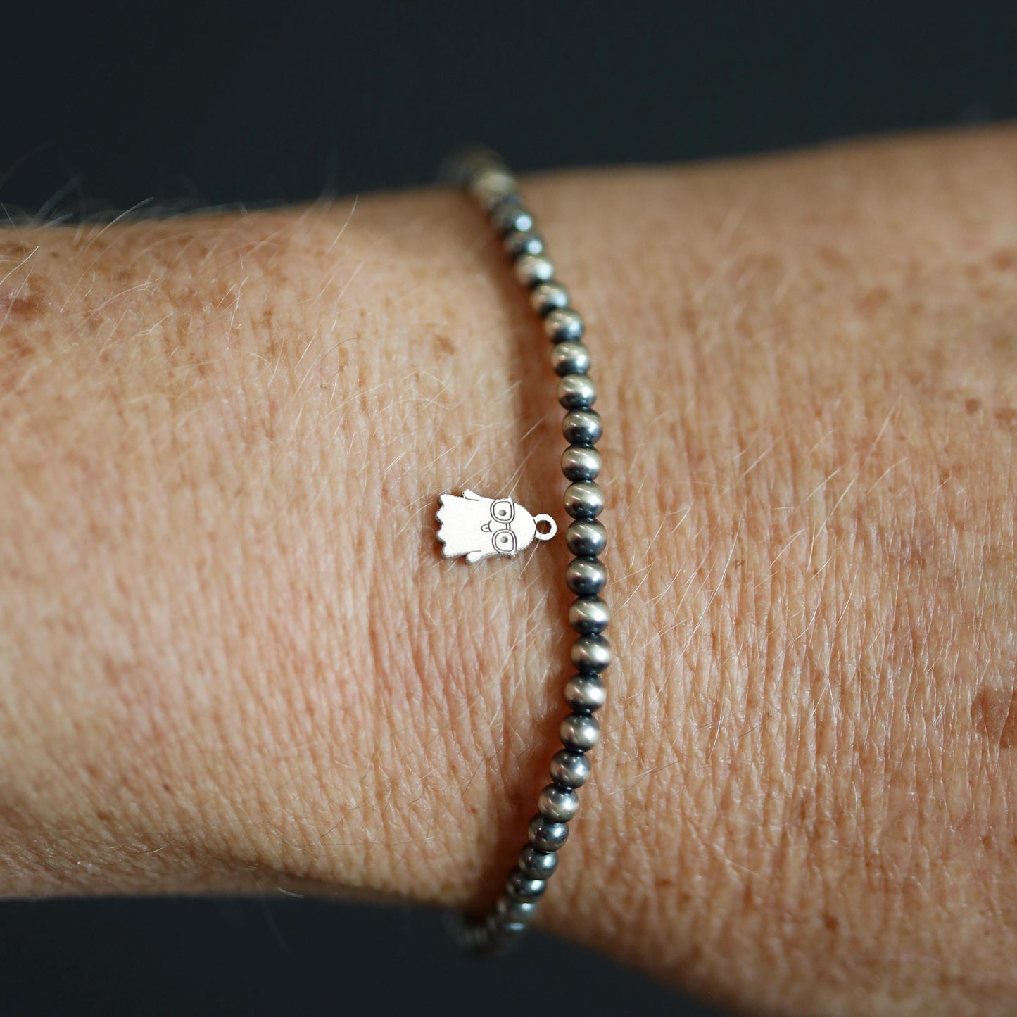 Sterling Silver Nerdy Ghost Dangle Charm • Halloween Jewelry Supply • Spooky Cute Charm • DIY Necklace or Bracelet