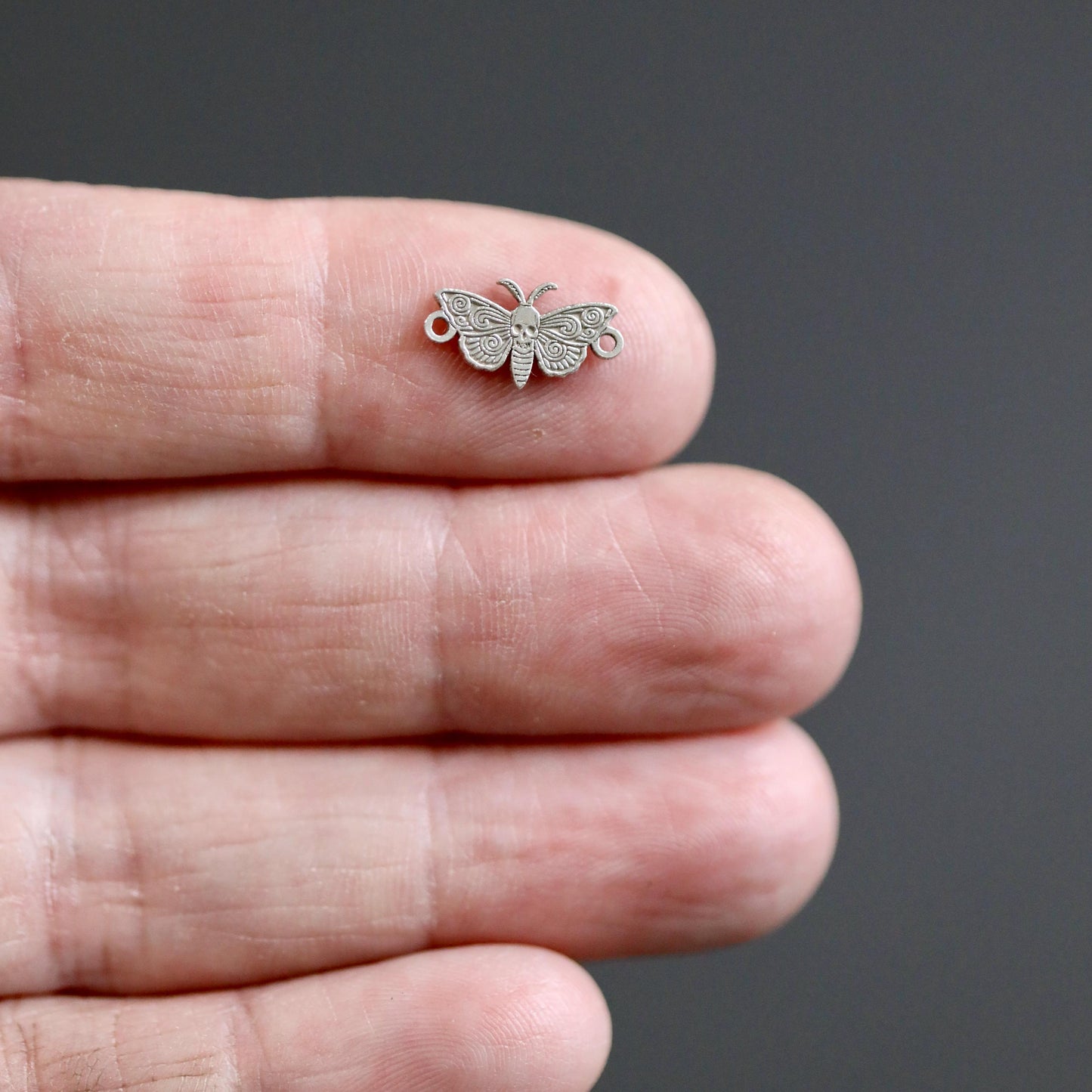 Sterling Silver Moth Skull Connector Charm • Gothic Insect Jewelry Link Component • Halloween Connector for Necklaces and Bracelets