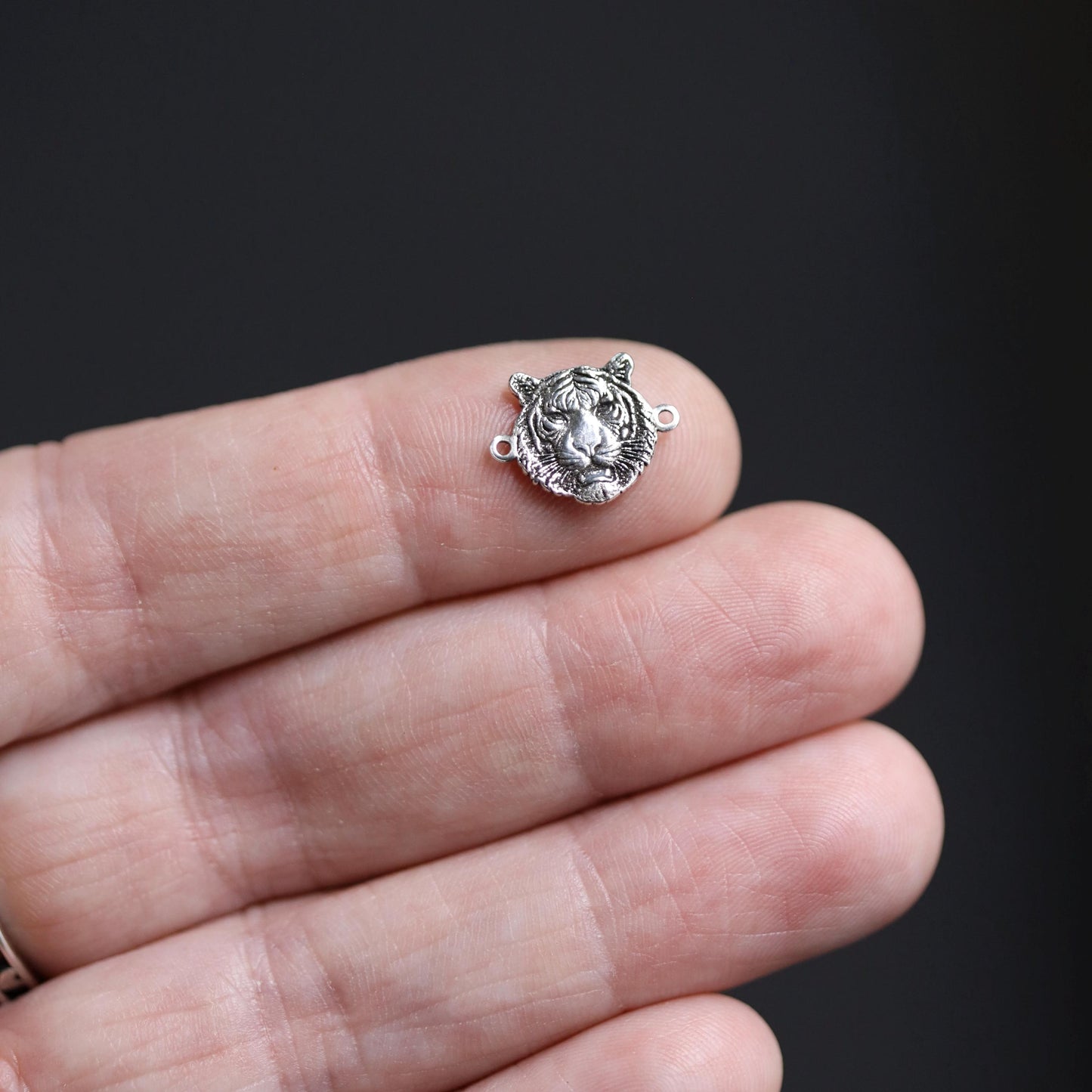 Sterling Silver 3D Tiger Connector Charm • Bold Wildlife Jewelry Link • Jungle Animal Charm • Sterling Big Cat Connector