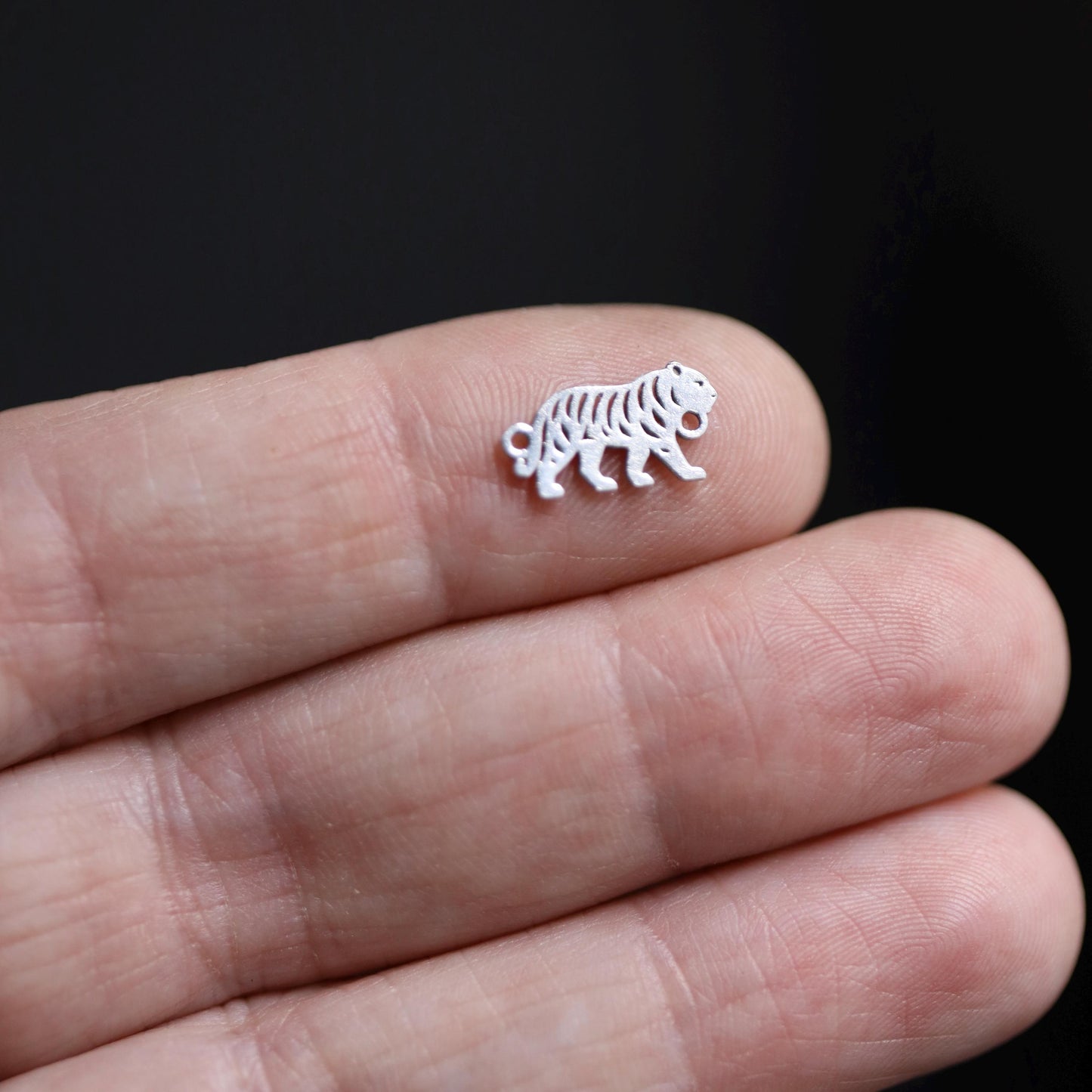 Sterling Silver Tiger Connector Charm • Wildlife Jewelry Component • Jungle Charm for DIY Bracelets • Jewelry Supplies