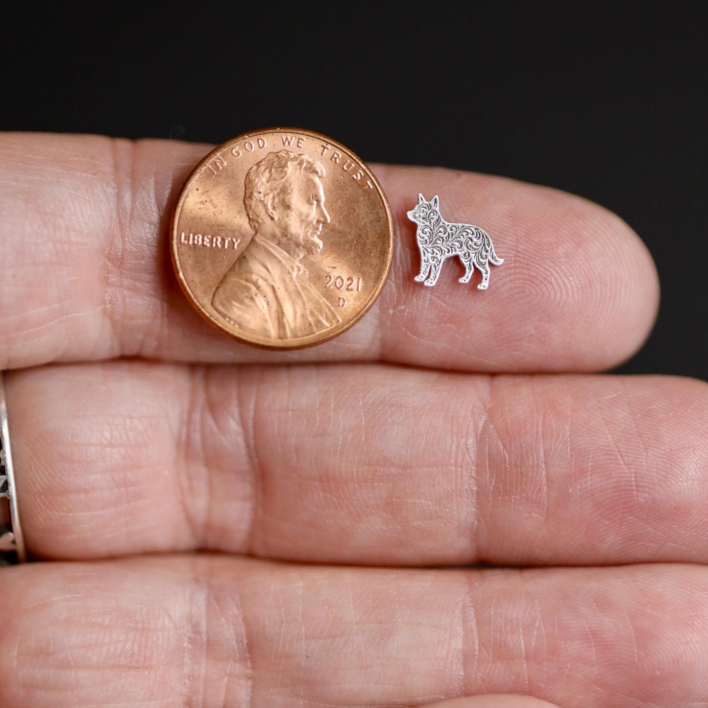 Blue Heeler Dog Silhouette with Western Scrollwork Accent Charm Solderable Embellishment Sterling Silver Findings