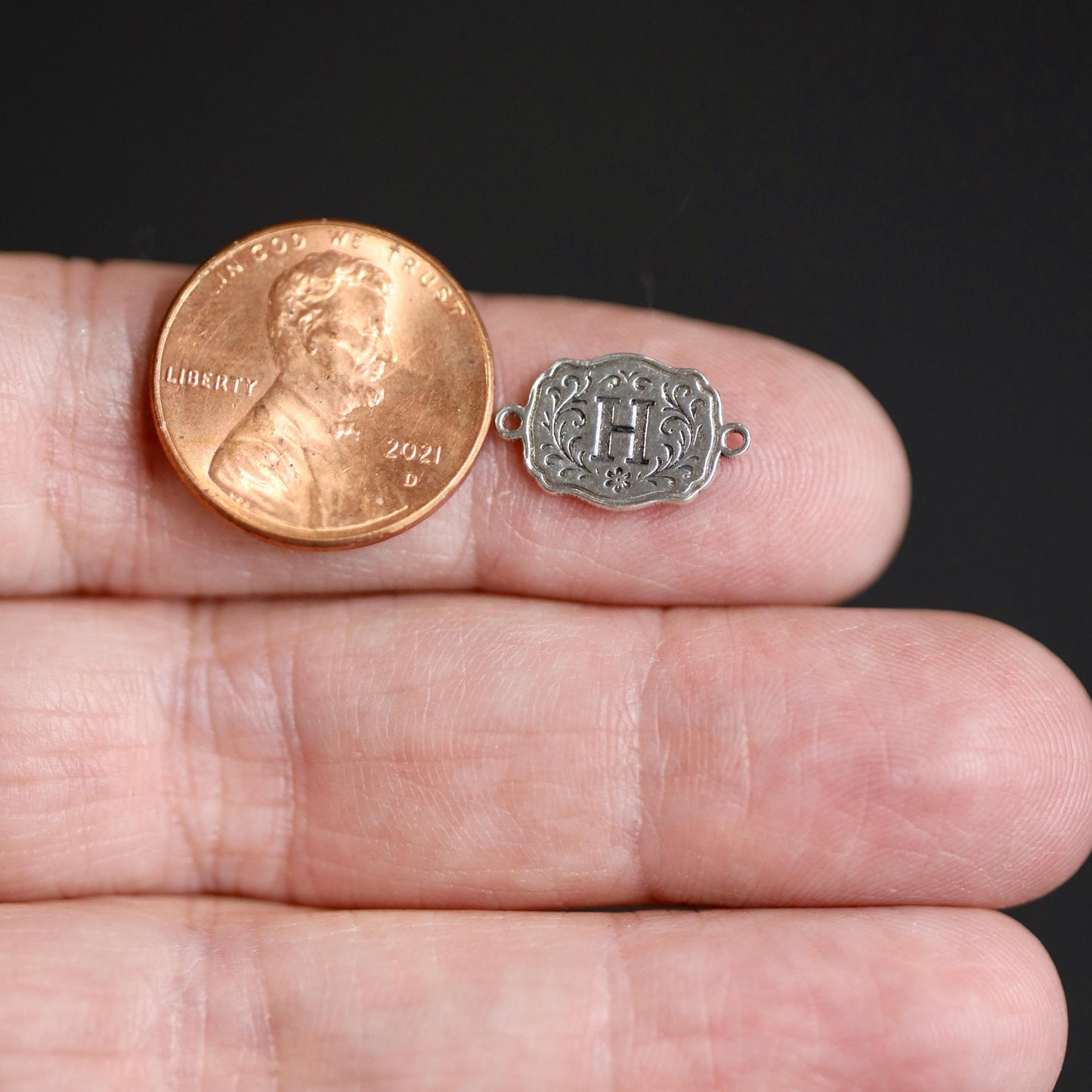 Sterling Silver Personalized Floral Belt Buckle Connector Charm Western Name Jewelry Link for Custom Designs