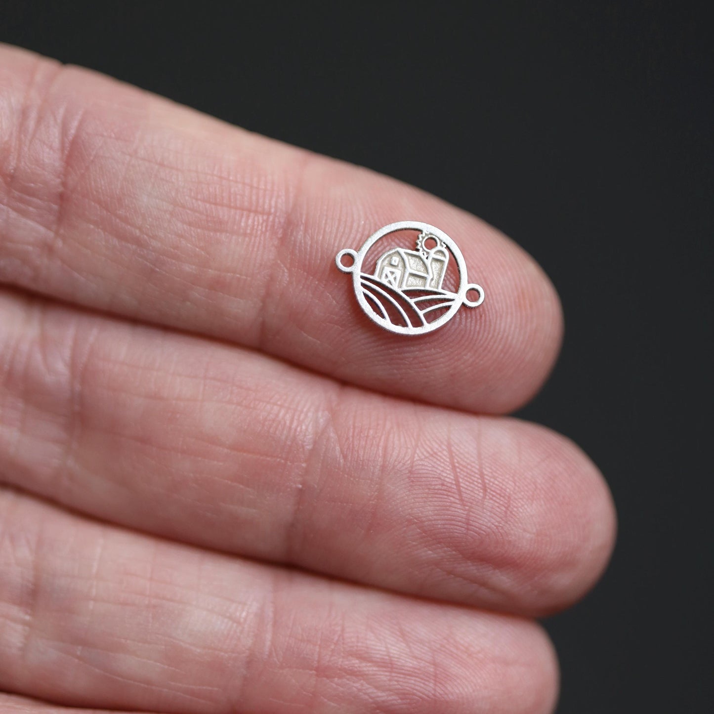 Barn Cutout Connector Charm Rustic Farmhouse Jewelry Rustic Sterling Silver or 14k Gold Filled