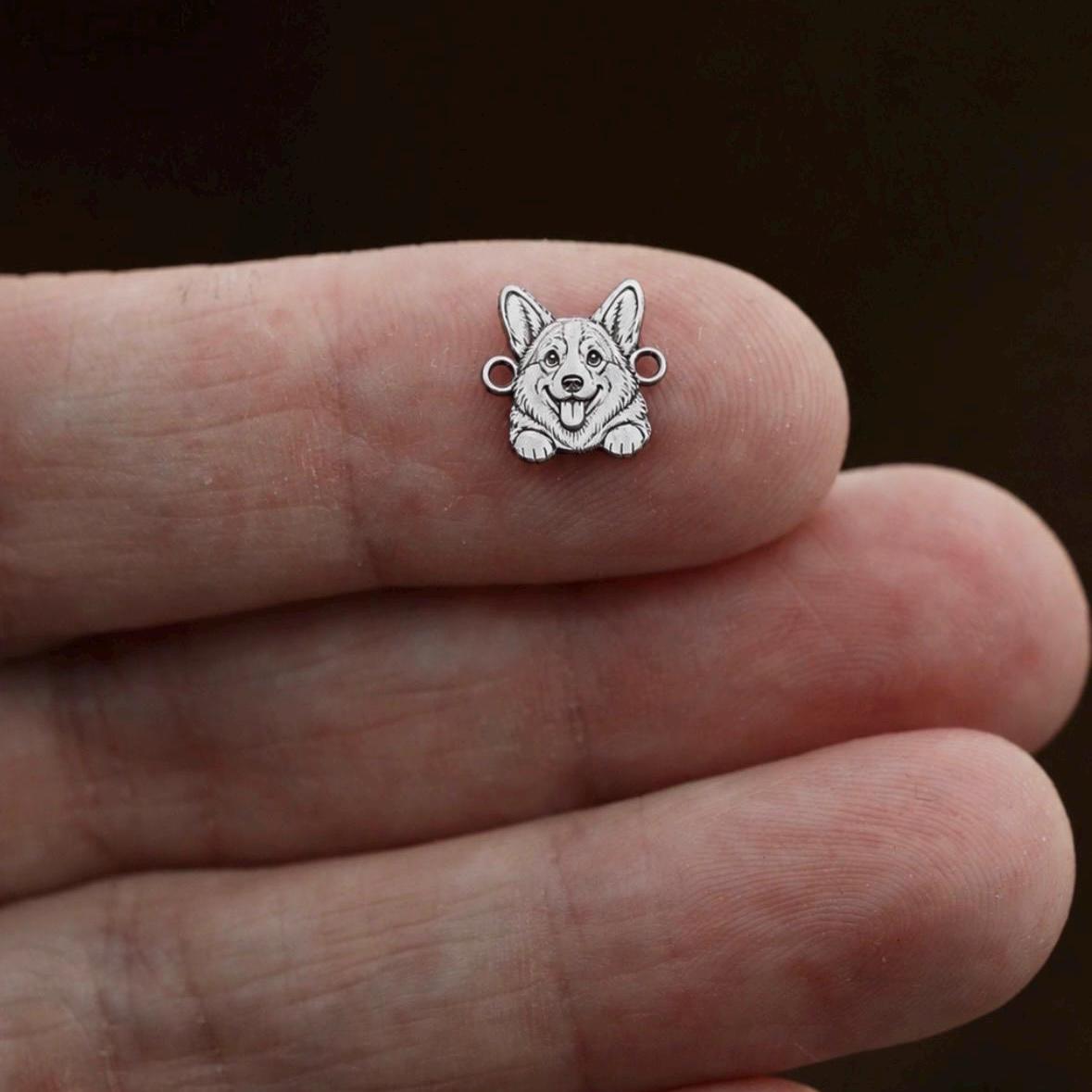 Corgi Dog Face Charm, Connector & Accent