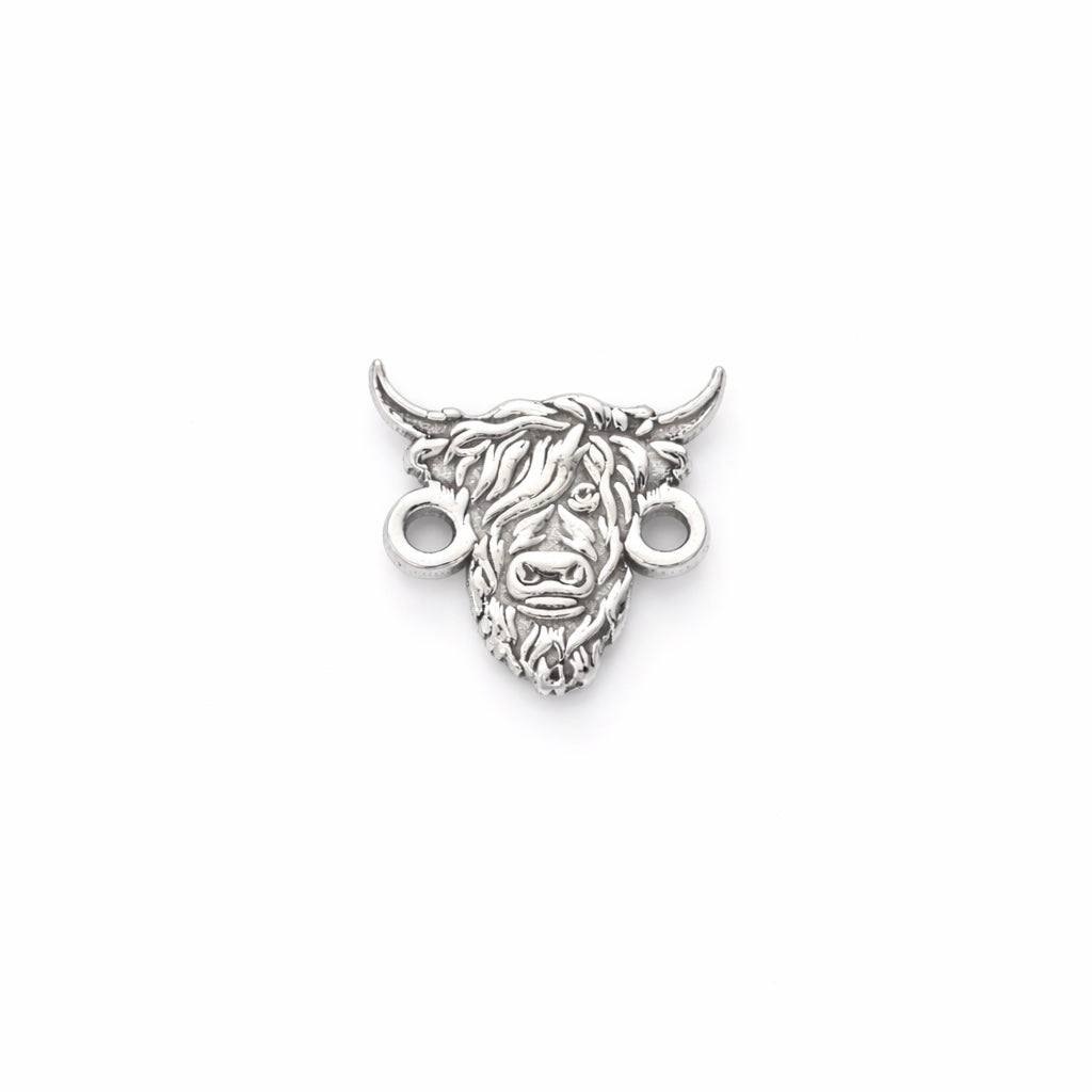 Highland Cow Connector Charm Sterling Silver Rustic Farm Animal Jewelry Link Boho Western Connector for Bracelets