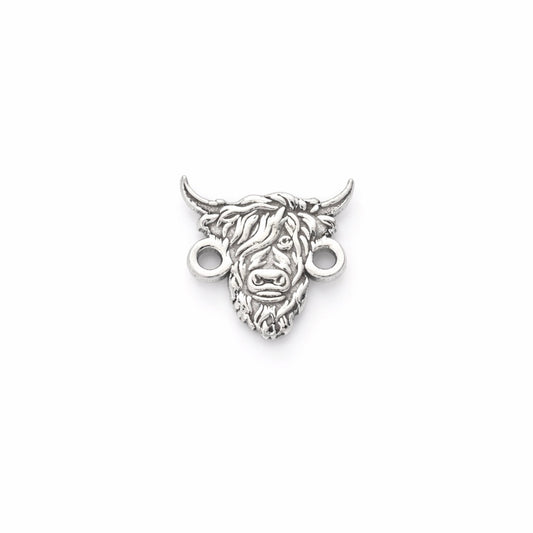 Highland Cow Connector Charm Sterling Silver Rustic Farm Animal Jewelry Link Boho Western Connector for Bracelets