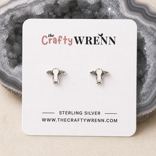 Western Cow Stud Earrings Sterling Silver Cowgirl Ranch Style