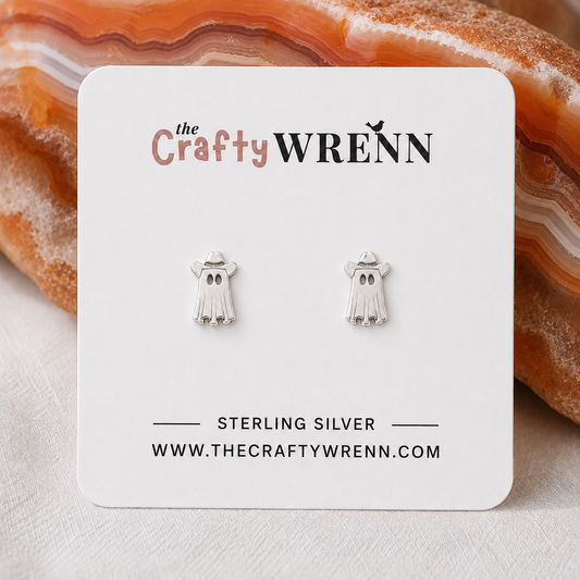 Cowboy Ghost Stud Earrings Sterling Silver