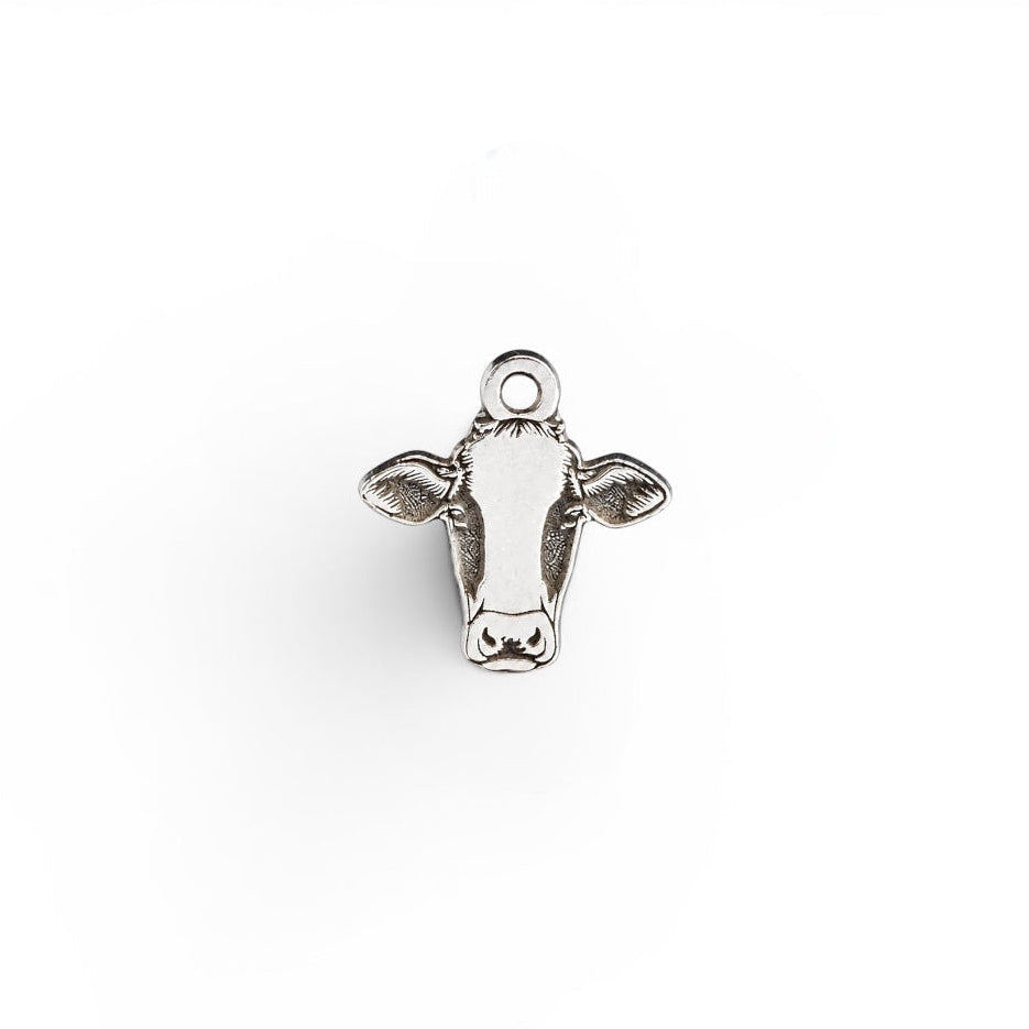 Cow Face Dangle Charm Farm Animal Jewelry Supply Western Charm Sterling Silver Findings
