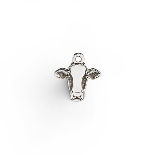 Cow Face Dangle Charm Farm Animal Jewelry Supply Western Charm Sterling Silver Findings