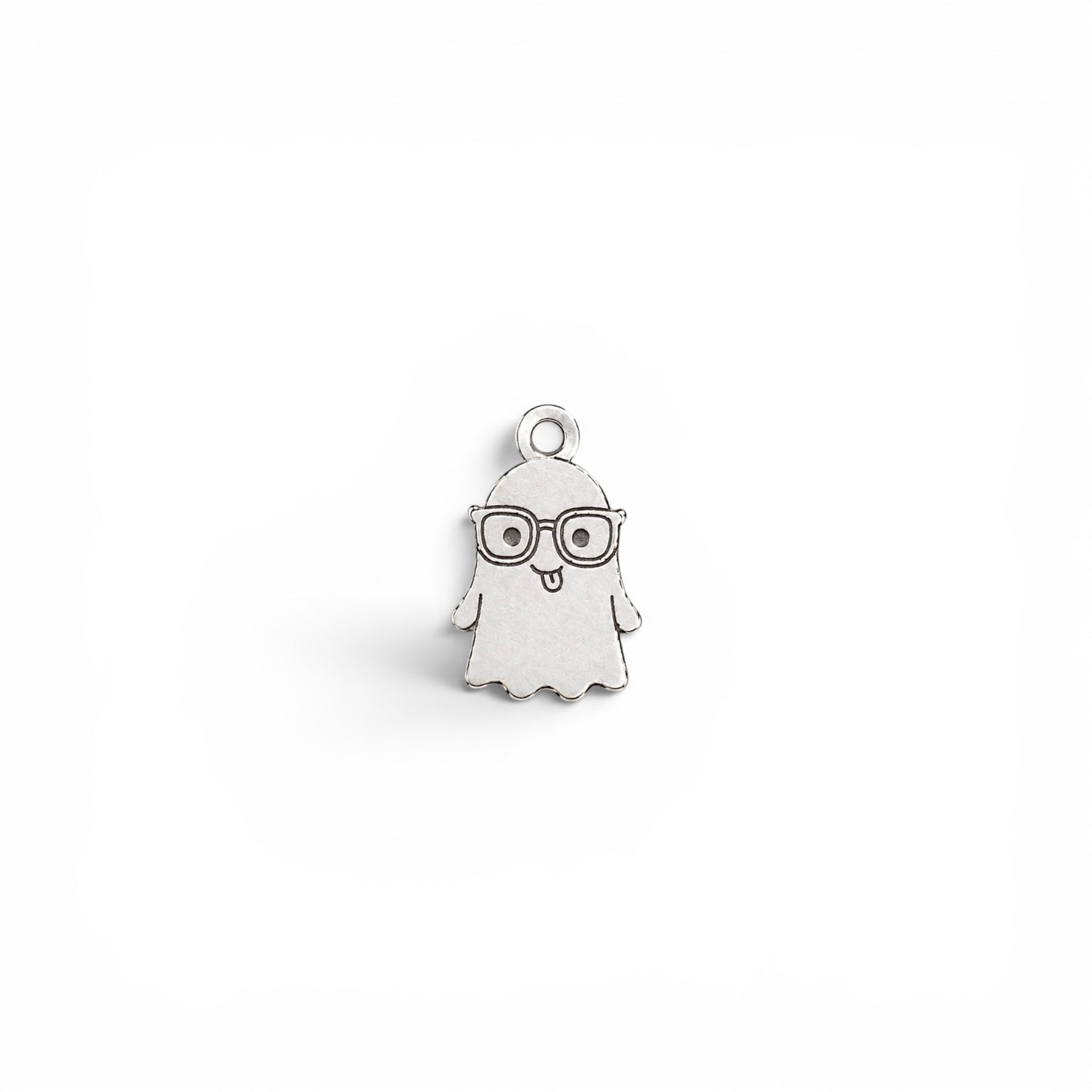 Nerdy Ghost Dangle Charm Funny Halloween Jewelry Supply Sterling Silver Findings