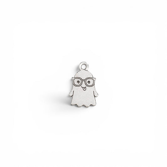 Nerdy Ghost Dangle Charm Funny Halloween Jewelry Supply Sterling Silver Findings