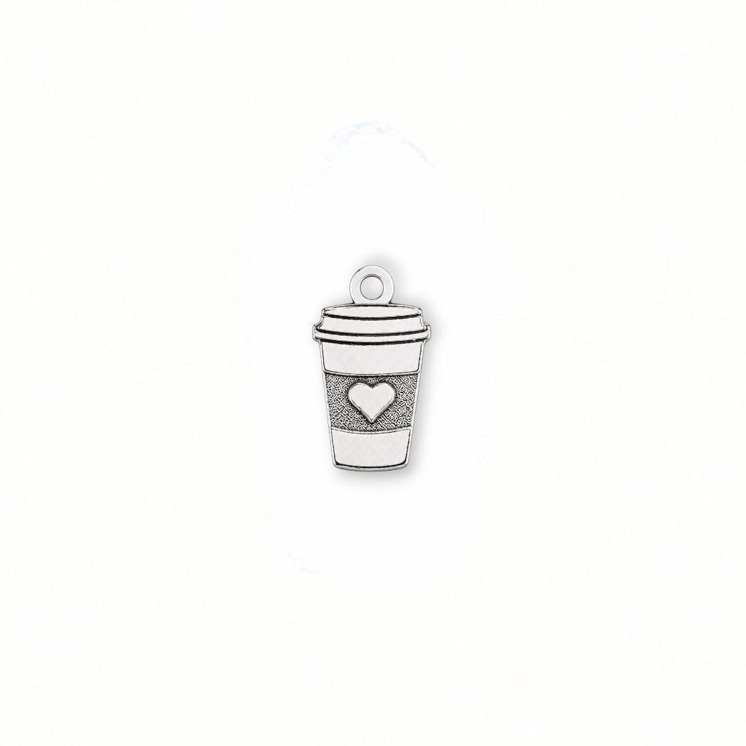 Tiny Coffee Cup Charm with Heart  Coffee Lover Jewelry Supplies  Cafe Pendant Accent  Sterling Silver Findings
