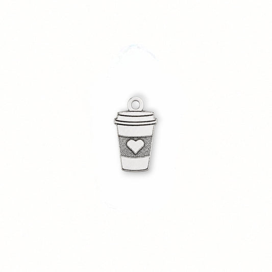 Tiny Coffee Cup Charm with Heart  Coffee Lover Jewelry Supplies  Cafe Pendant Accent  Sterling Silver Findings