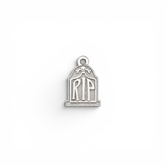 RIP Tombstone Dangle Charm Spooky Halloween Jewelry Gothic Horror Headstone Pendant Sterling Silver Findings