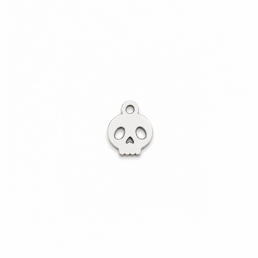 Tiny Skull Silhouette Dangle Charm Halloween Jewelry Supply Minimal Gothic Charm Sterling Silver Findings