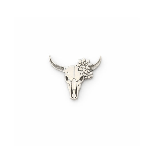 Longhorn Skull with Succulents Sterling Silver Accent Charm Solderable Jewelry Embellishment Western Gothic Accent Component
