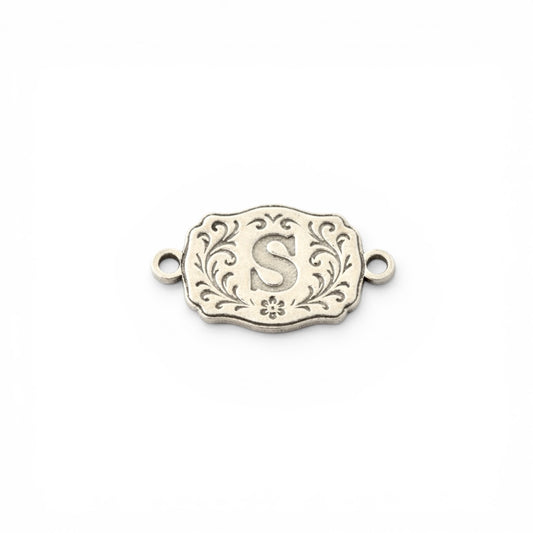 Personalized Floral Belt Buckle Connector Charm  Custom Initial Western Jewelry Link  Sterling Silver Findings