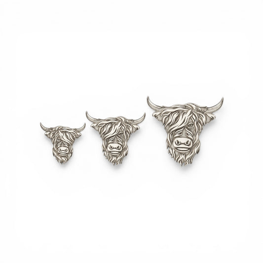 Highland Cow Charms Sterling Silver Solderable Jewelry Embellishment Farm Animal Accent Component