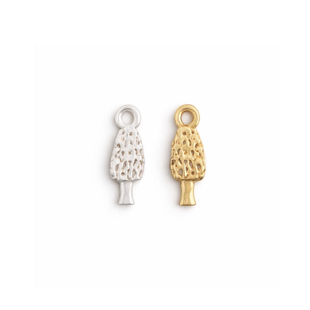 Morel Mushroom Tiny Jewelry Charms in Sterling Silver or 14k Vermeil - DIY Jewelry Components - Bracelet Necklace Earrings Permanent Jewelry
