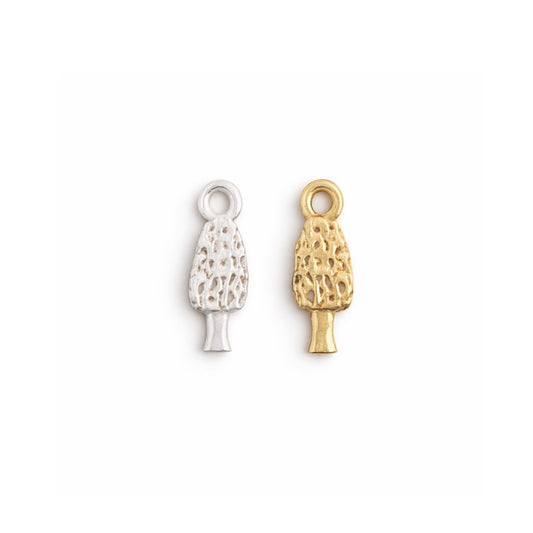 Morel Mushroom Tiny Jewelry Charms in Sterling Silver or 14k Vermeil - DIY Jewelry Components - Bracelet Necklace Earrings Permanent Jewelry