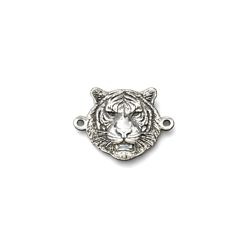 3D Tiger Connector Charm Sterling Silver or Brass Wildlife Jungle Big Cat Animal Charm Jewelry Findings