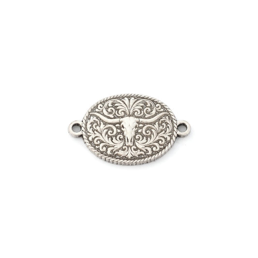 Longhorn Belt Buckle Connector  Cowboy Western Charm  Sterling Silver Jewelry Findings