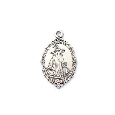 Ghost Witch Portrait Dangle Charm Sterling Silver Spooky Halloween Jewelry Pendant Gothic Spirit Dangle