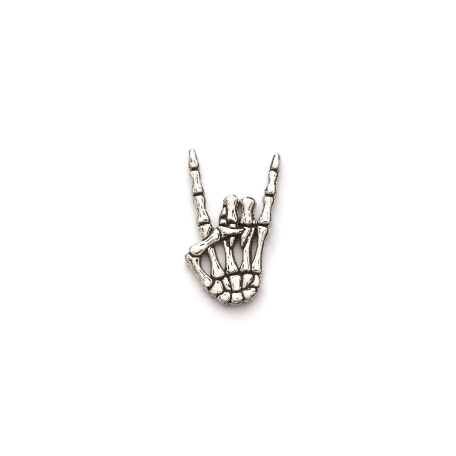 Rock On Skeleton Hand Accent Charm Solderable Embellishment Halloween Gothic Jewelry Components Sterling Silver Findings
