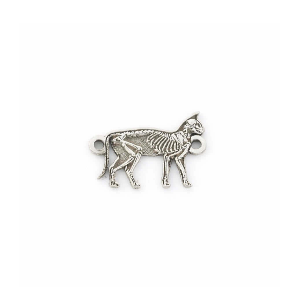 Skeleton Cat Connector Charm Sterling Silver Halloween Cat Gothic Jewelry Pendant Spooky Autumn Findings