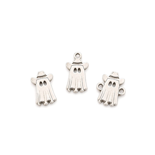 Cowboy Ghost Connector, Accent & Dangle Charm Sterling Silver Jewelry Embellishment Western Halloween Accent