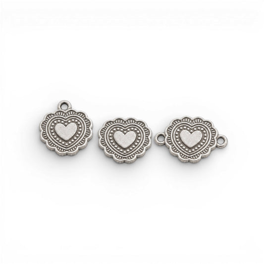 Heart Concho Charm Sterling Silver Solderable Jewelry Embellishment Western Accent Component